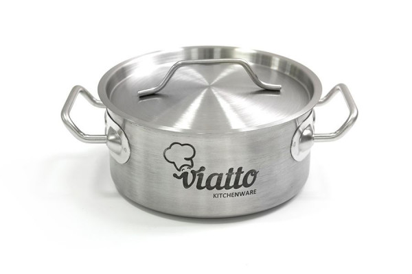 Кастрюля нерж с тройным дном 180х80мм объем  2L с дв.ручками, 101613 в Москве