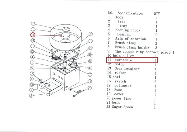 Ротор (поворотный стол) с термореле #11 д/аппарата д/производства сахарной ваты т.м.EKSI,мод.HEC-01 в Москве